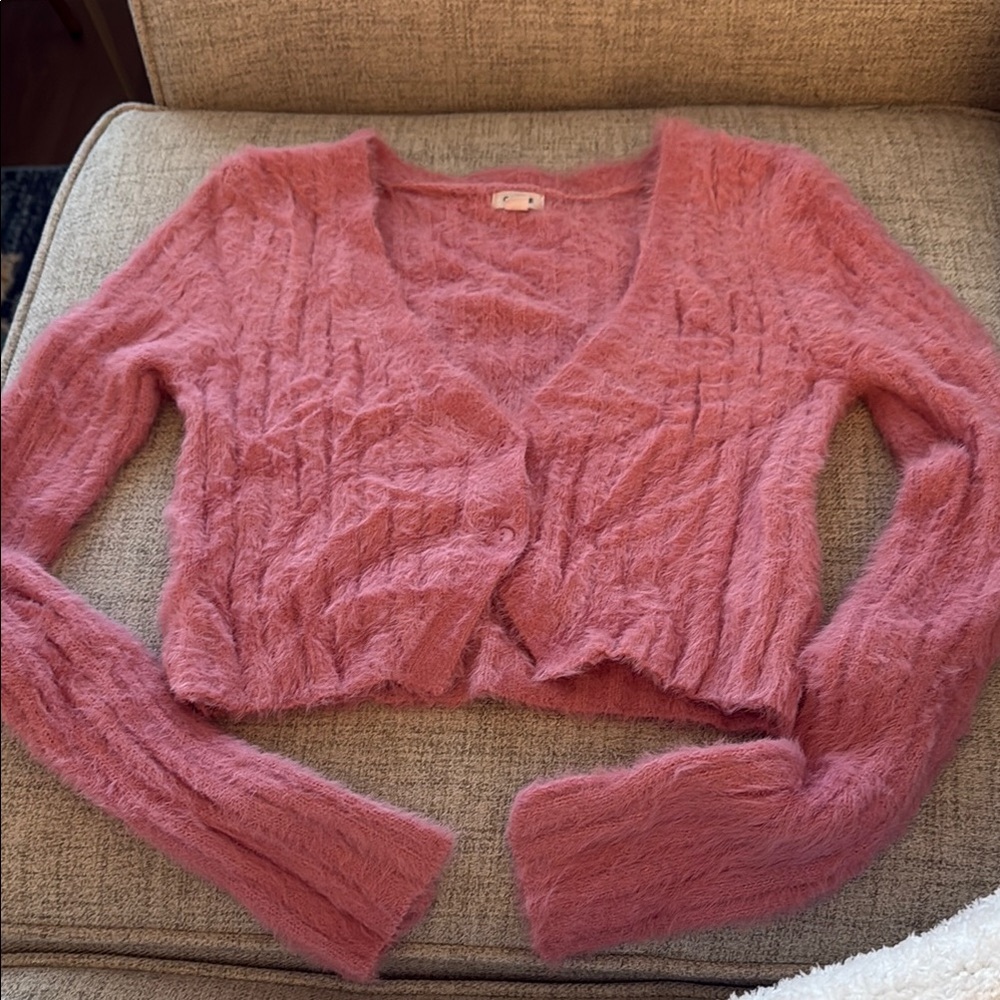 Garage Pink Cropped Cardigan Sweater